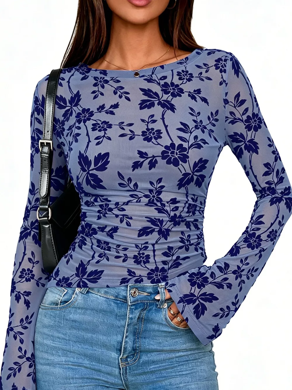 Slim Fit Floral Print Long Sleeve Top, image 7