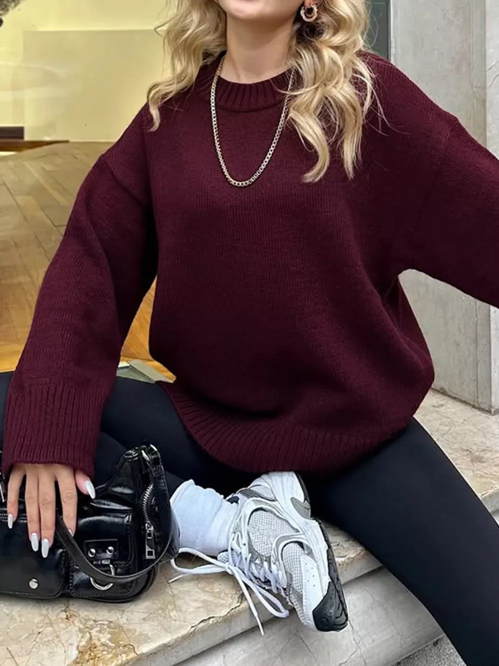 Ribbed Round Neck Dropped Shoulder Sweater, image 14