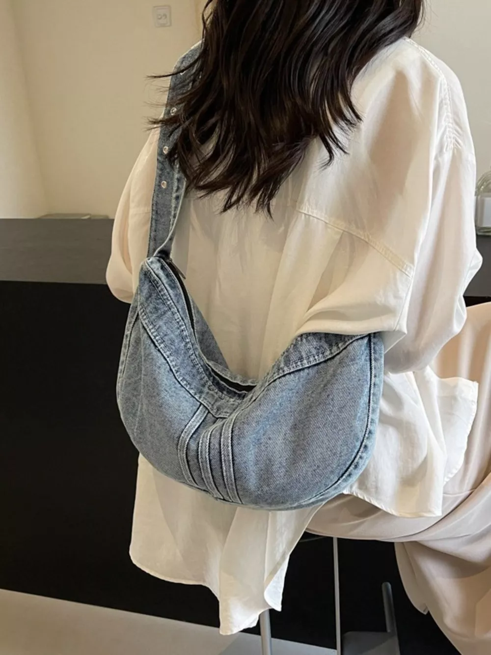 Denim Adjustable Strap Crossbody Bag, image 9