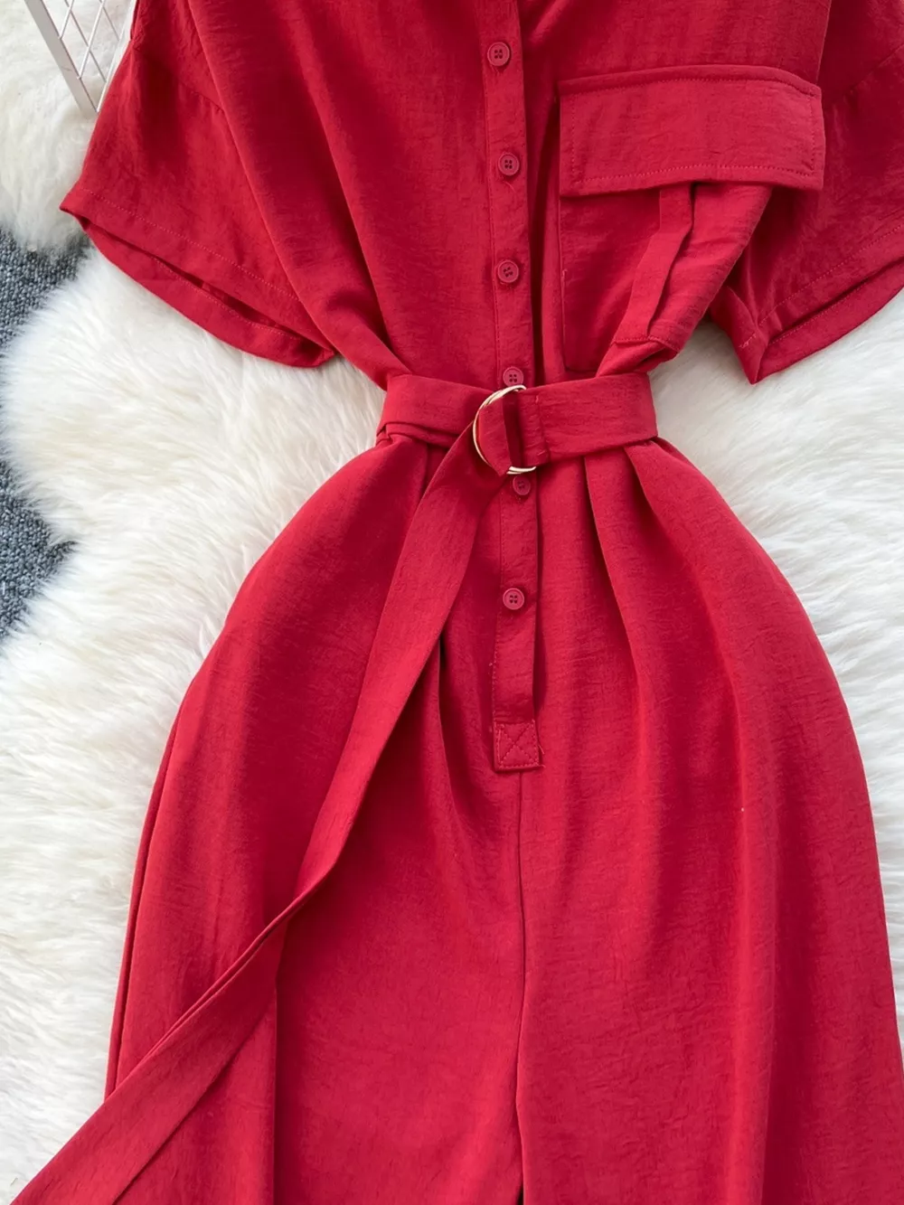 Button Front Wide Leg Jumpsuit, image 5