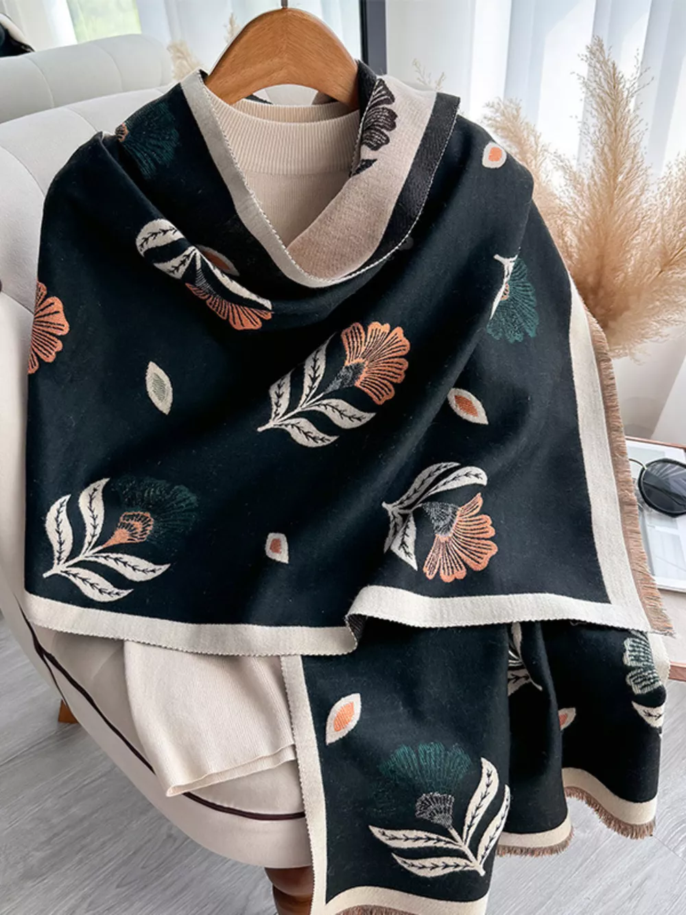 Printed Raw Hem Shawl, image 11