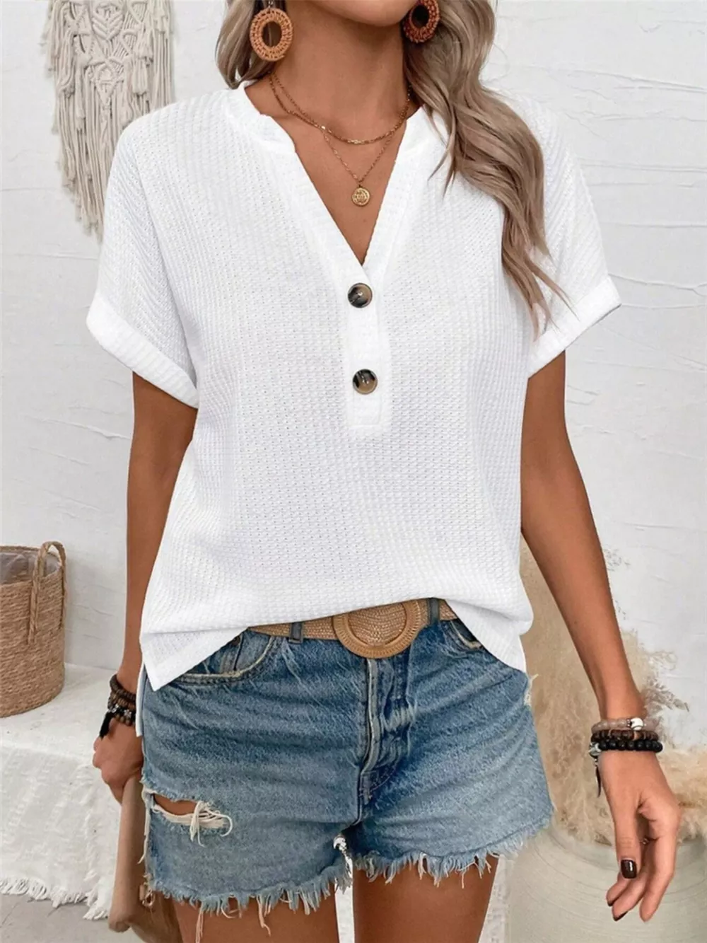 Short Sleeve Waffle Knit T-Shirt, image 2