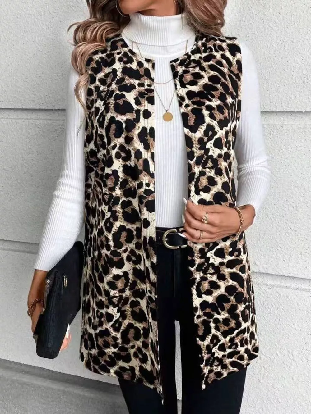 Sleeveless Leopard Print Vest Coat, image 10