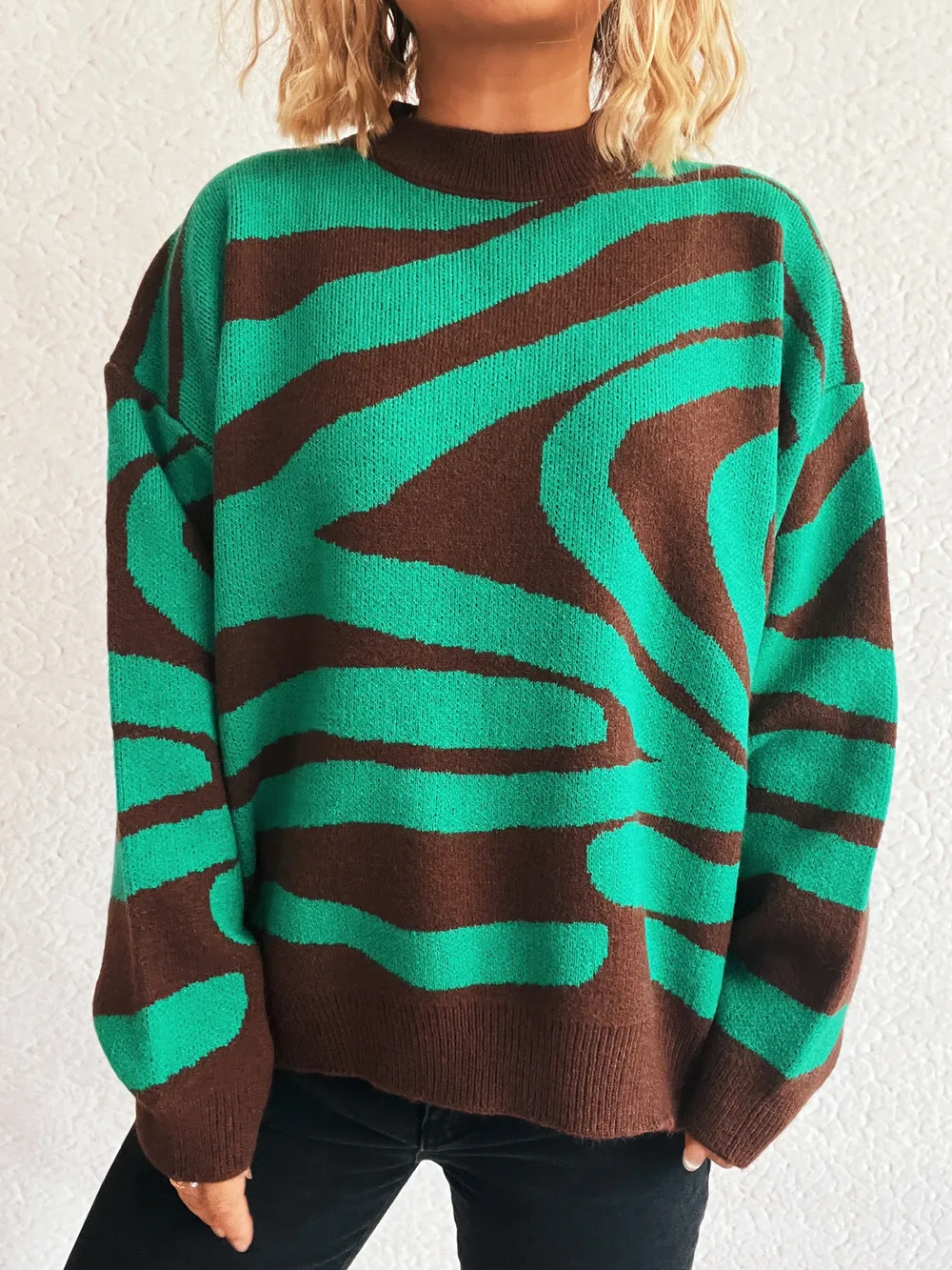 Zebra Print Round Neck Sweater, image 8