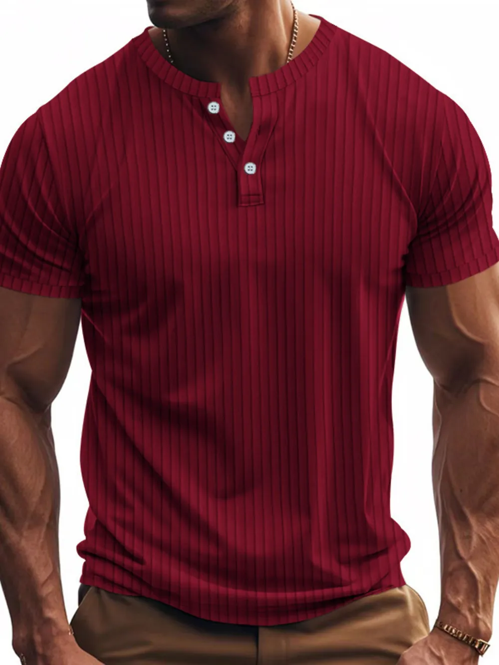 Men's Full Size Button Detail Short Sleeve T-Shirt Plus Size, image 6