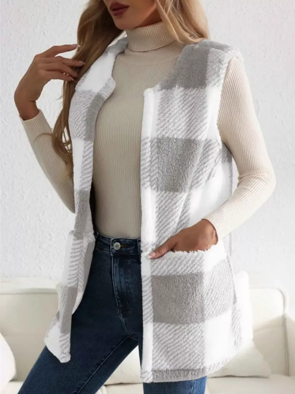 Cozy Plaid Sherpa Vest Coat, image 12