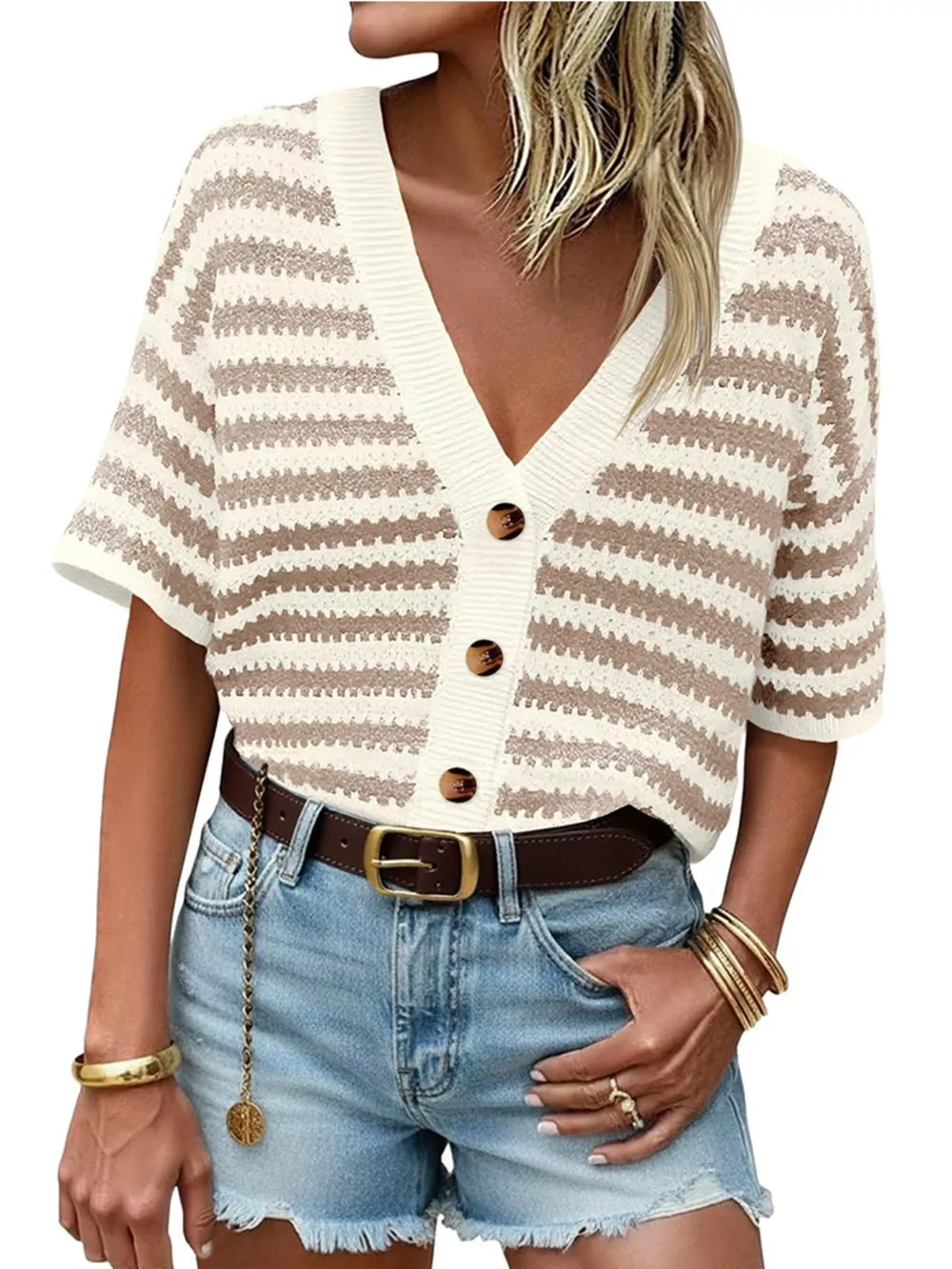 Striped Button Up Cardigan, image 6