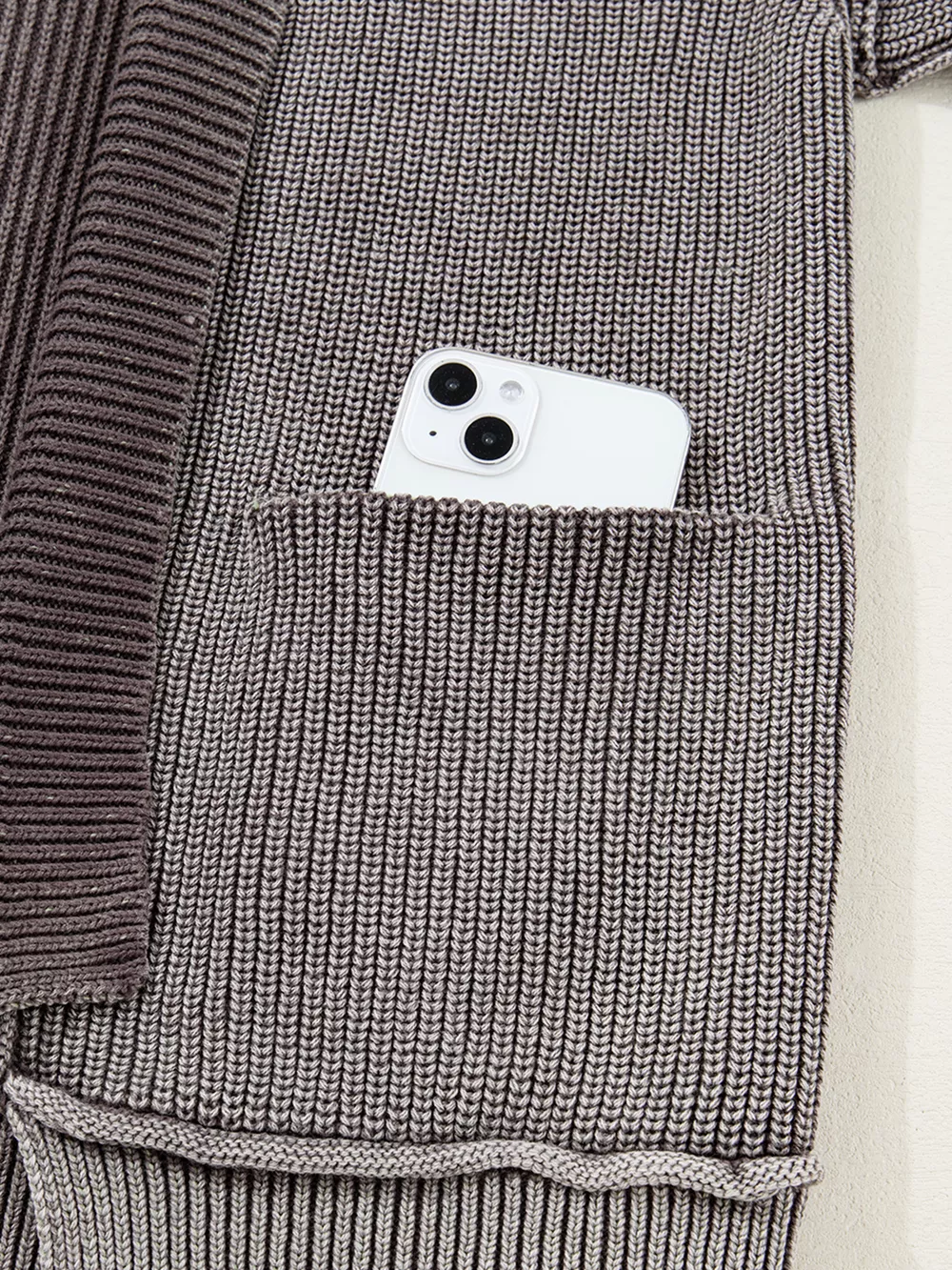 Mineral Wash Exposed Seam Patchwork Knit Open Sweater Cardigan, image 7