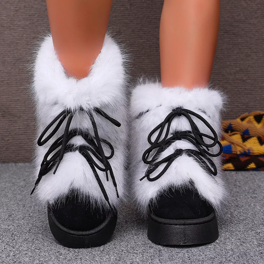 Winter Faux Fur Trimmed Lace-Up Boots