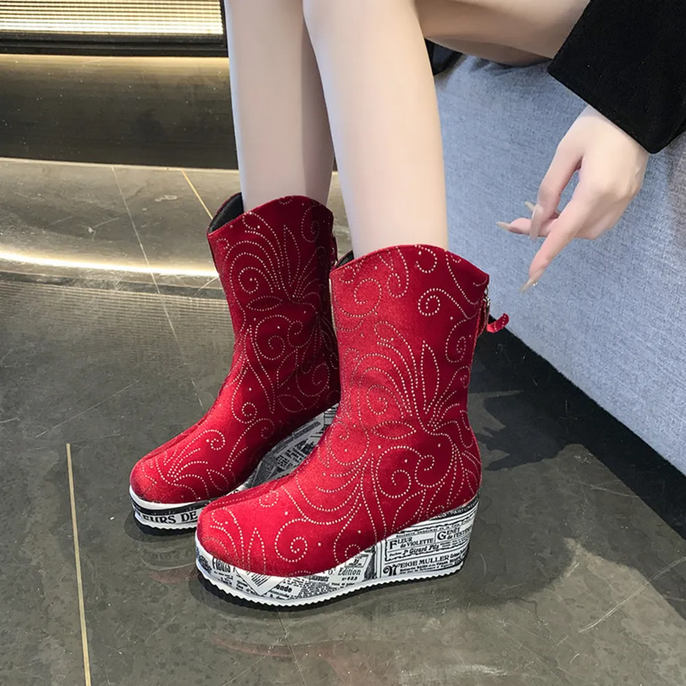 Round Toe Platform Wedge Boots, image 5