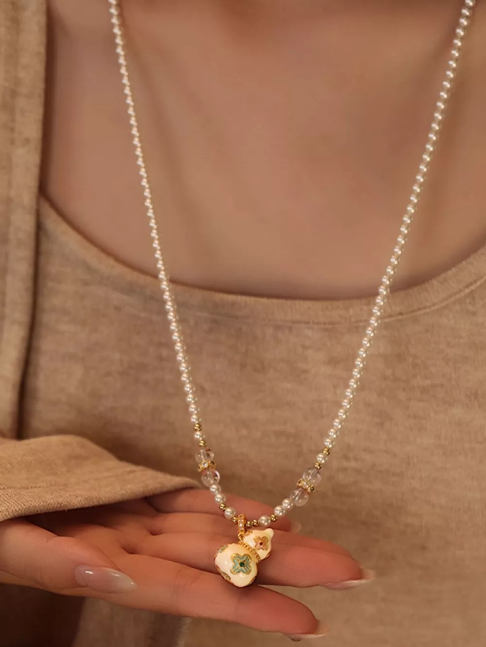 18K Gold-Plated Gourd Pendant Necklace, image 2