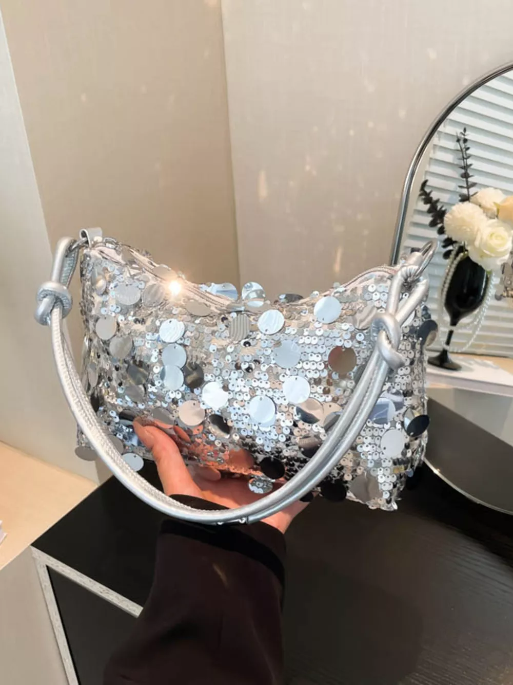 Sequin Embellished Shoulder Bag, image 10