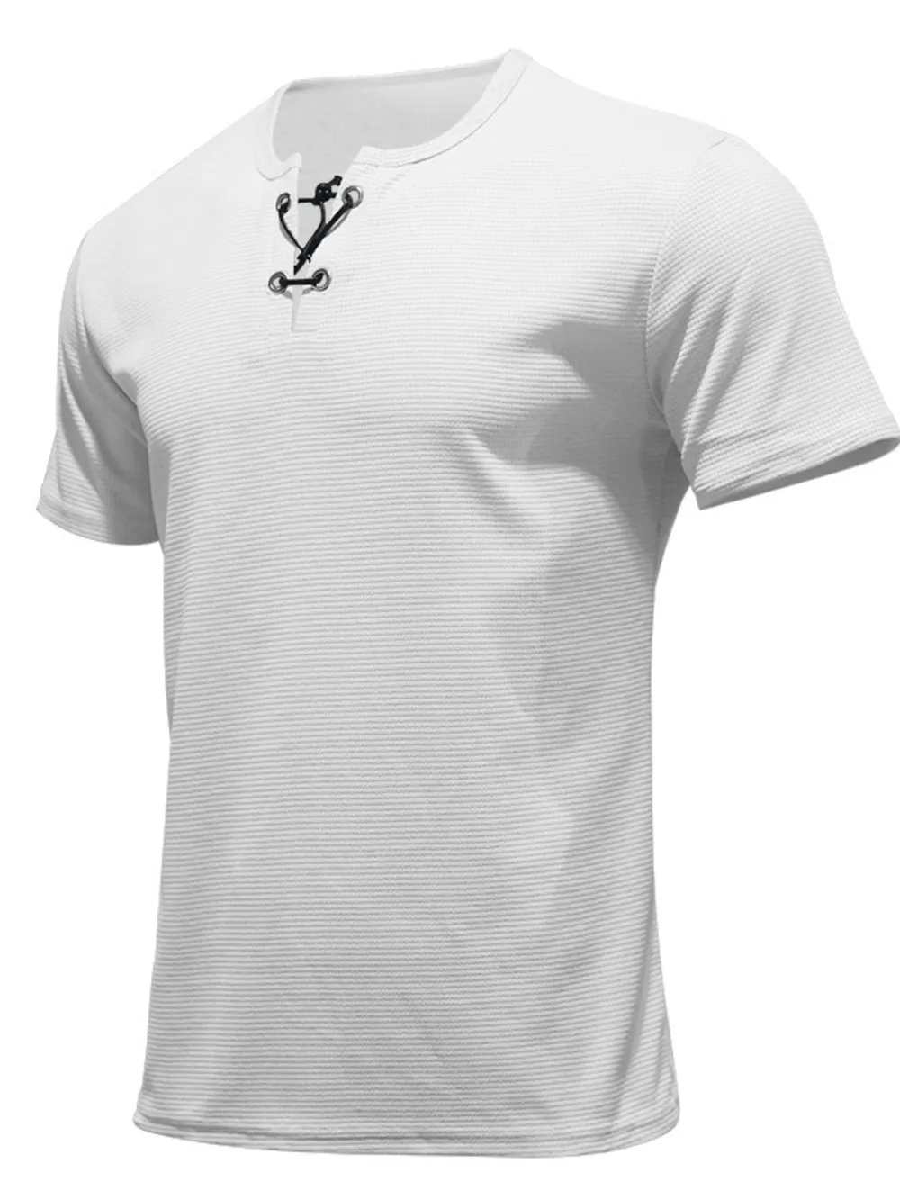 Men's Full Size Casual Lace-Up Henley T-Shirt Plus Size, image 5