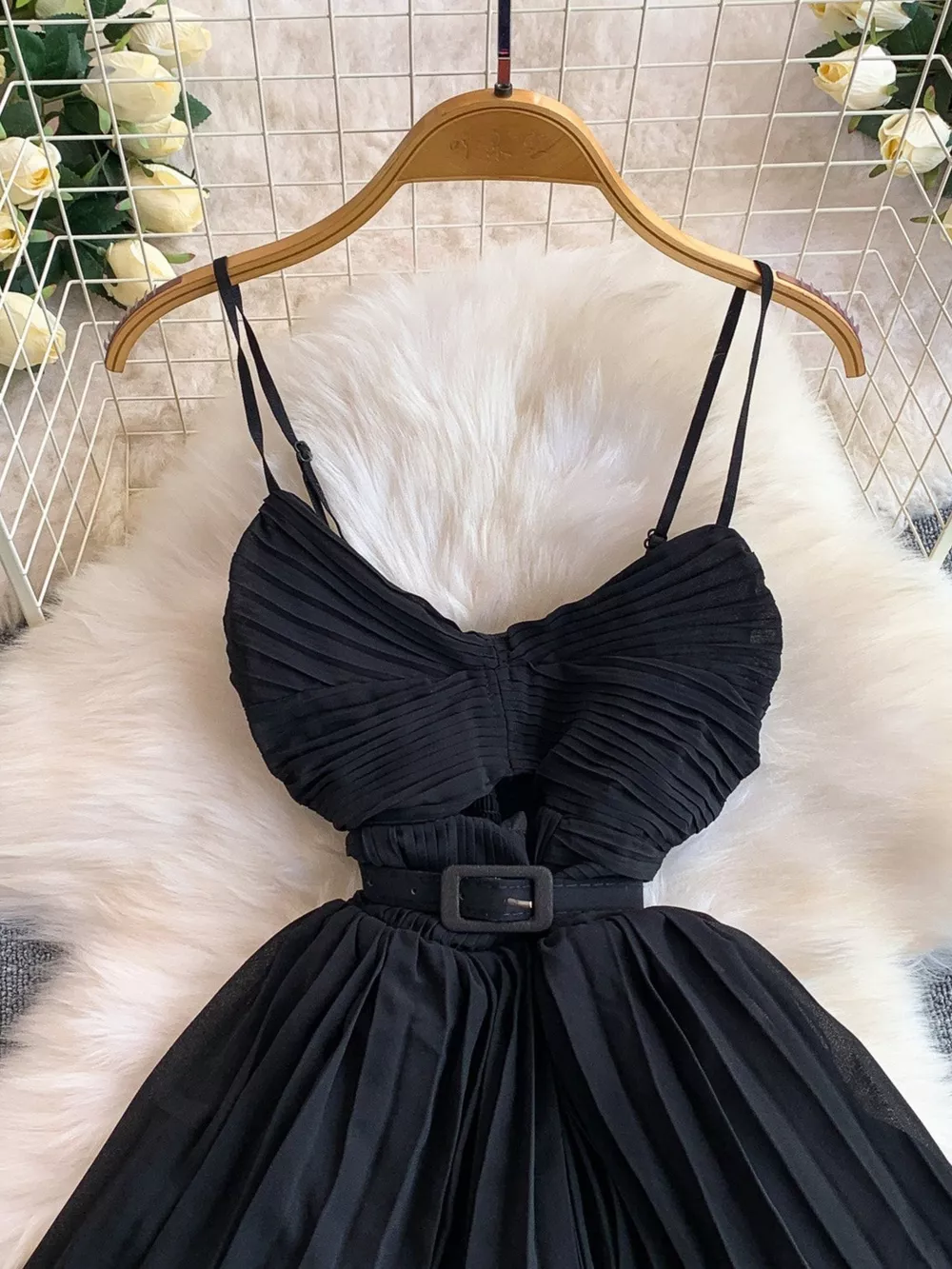 Pleated Layered Spaghetti Strap Midi Dress, image 25