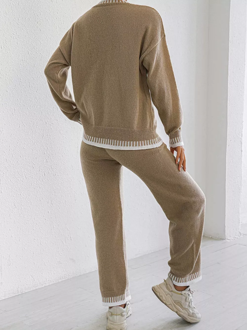 Contrast Trim Crew Neck Sweater and Pants Set, image 7