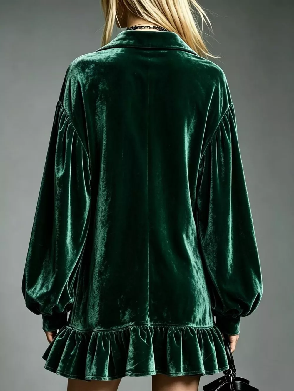 Full Size Velvet Ruffled Hem Long Sleeve Dress Plus Size, image 19