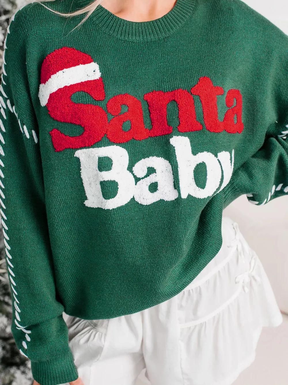 Santa Baby Towel Embroidery Christmas Slogan Pullover Sweater, image 5