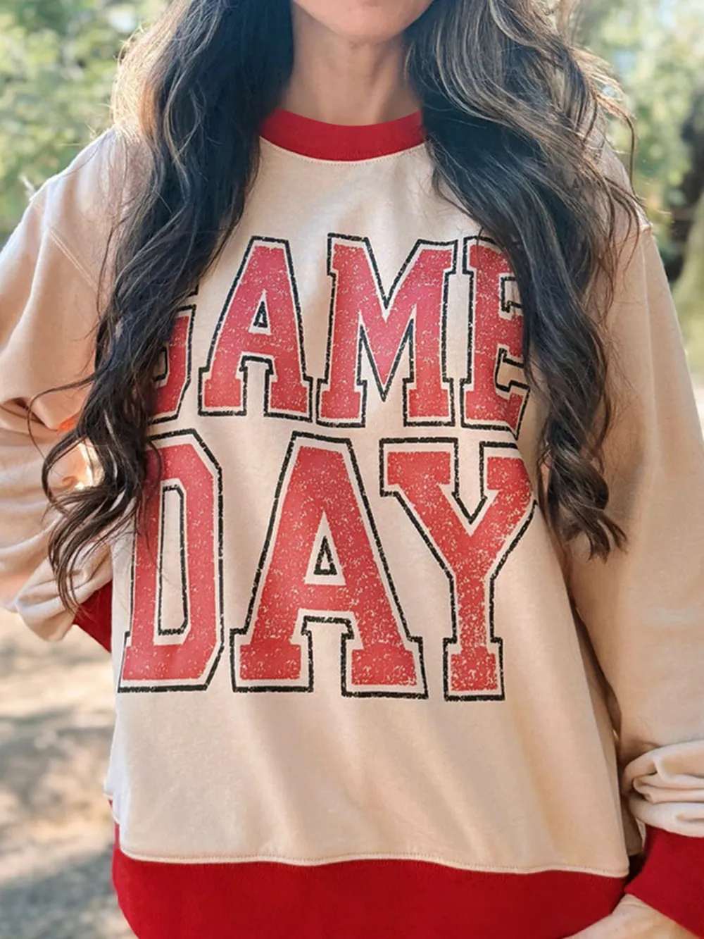 GAME DAY Letter Graphic Round Neck Sweatshirt