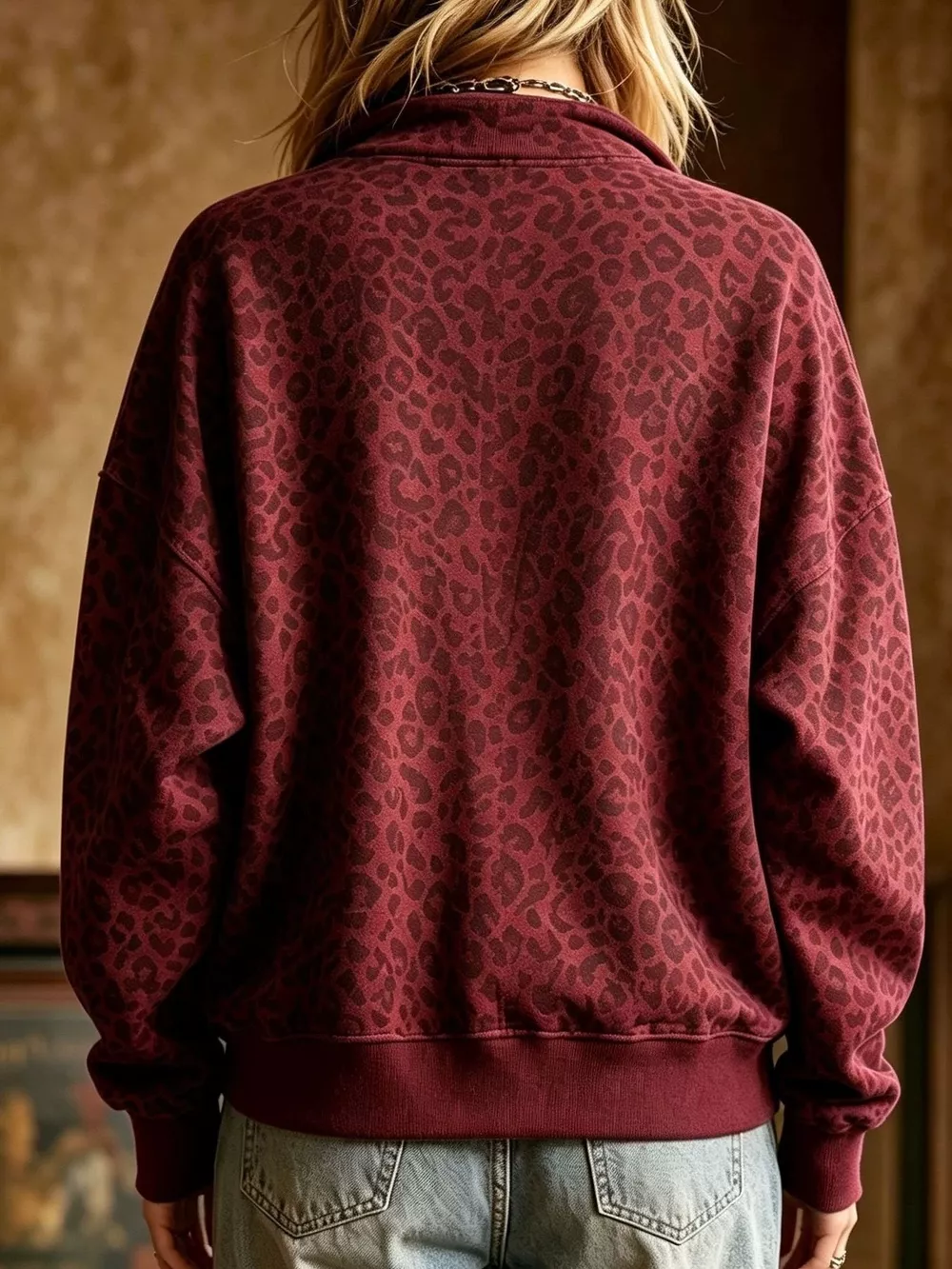 Leopard Half Zip Oversized Sweatshirt, image 6