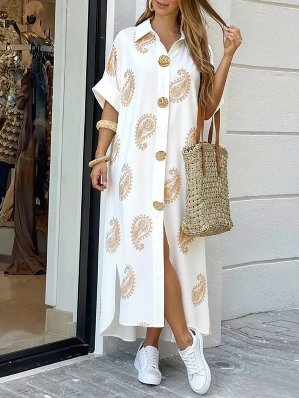 Floral Print Button-Down Maxi Shirt Dress, image 4