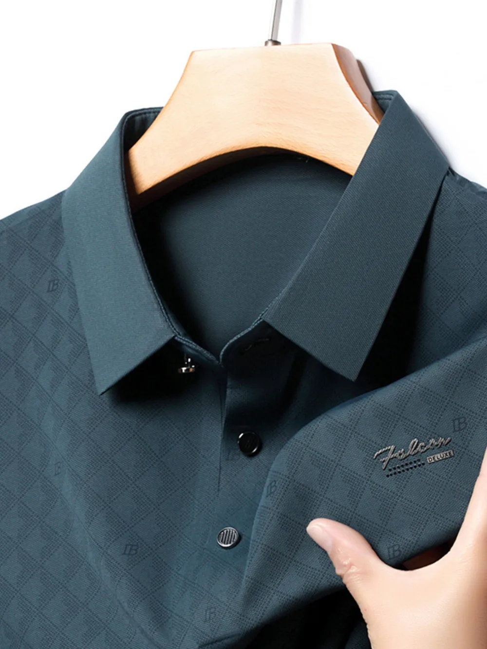 Men's Plus Size Diamond Pattern Textured Polo Shirt, image 5