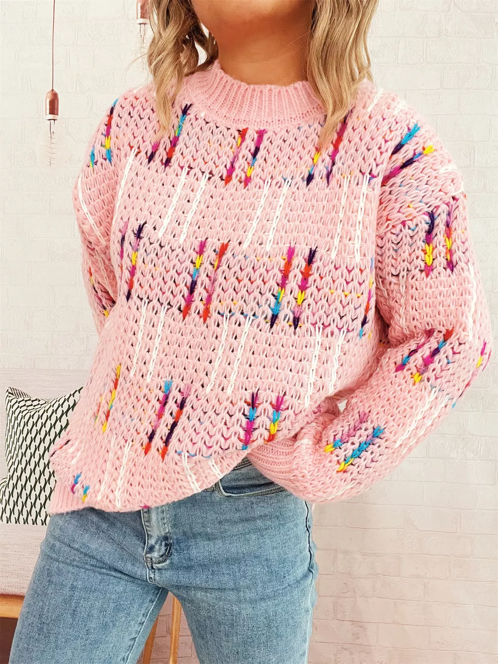 Colorful Round Neck Long Sleeve Sweater, image 25