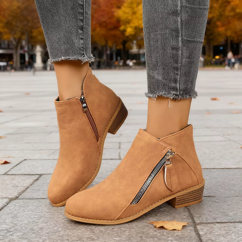 Size Zipper Block Heels Boots, image 5