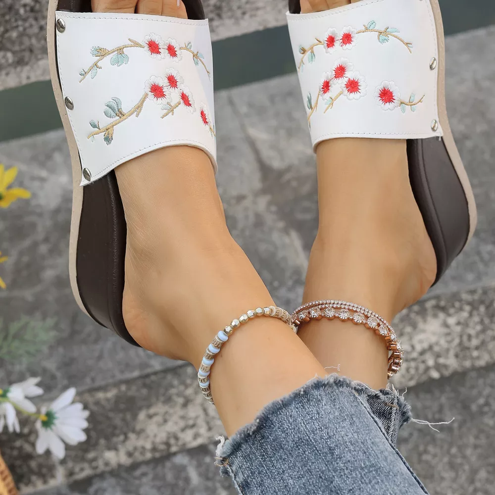Floral Embroidered Wedge Sandals, image 4