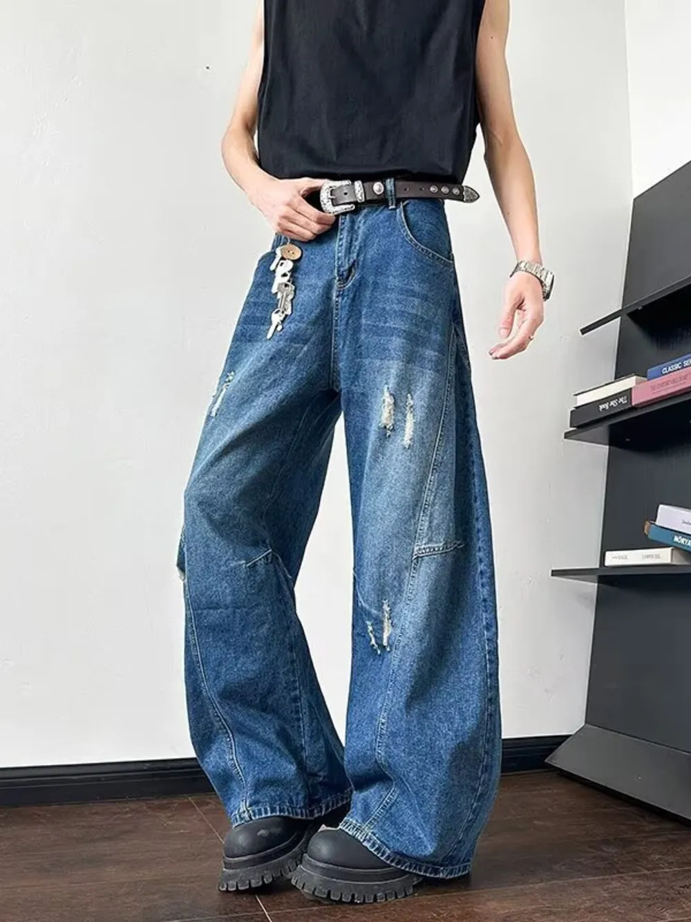 Men's Full Size Distressed Wide Leg Jeans Plus Size, image 3