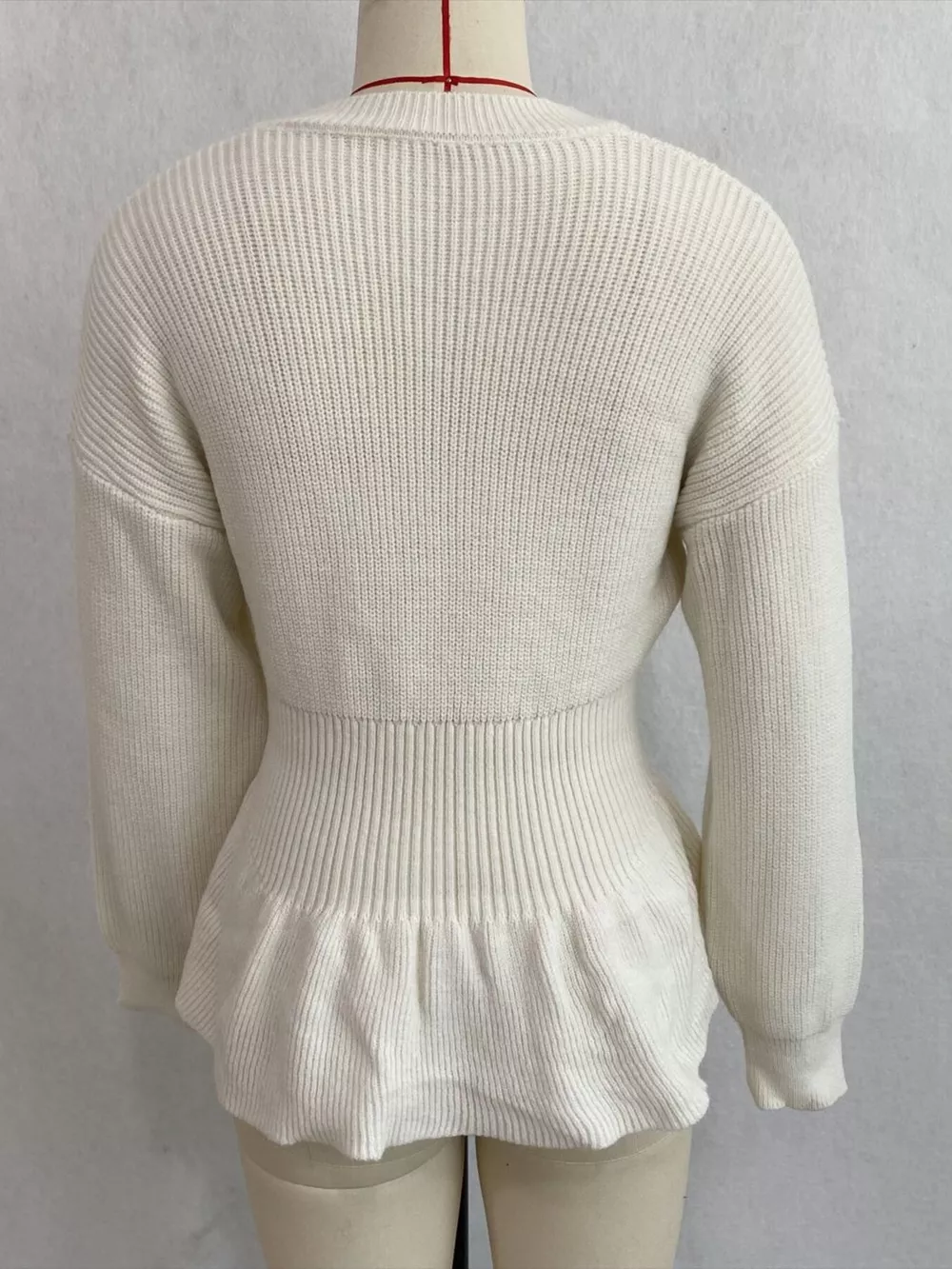 V-Neck Peplum Hem Ribbed Knit Top, image 7