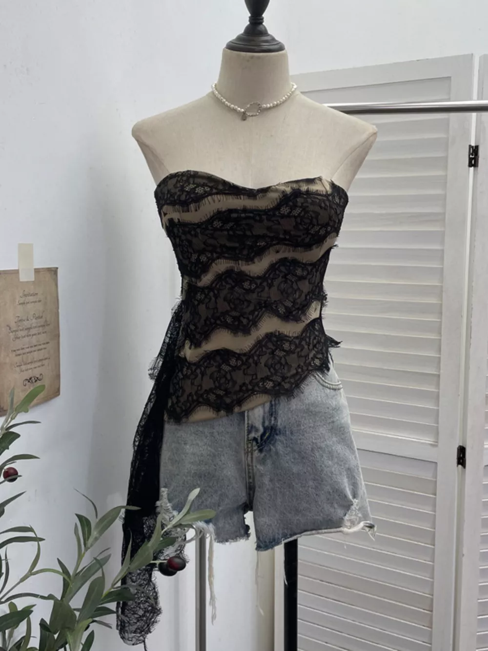Lace Tube Top with Asymmetrical Hem