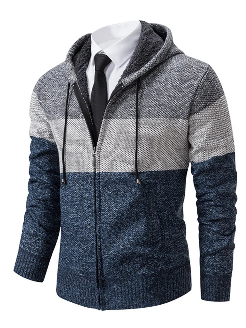 Men's Plus Size Color Block Hooded Zip-Up Cardigan, image 2