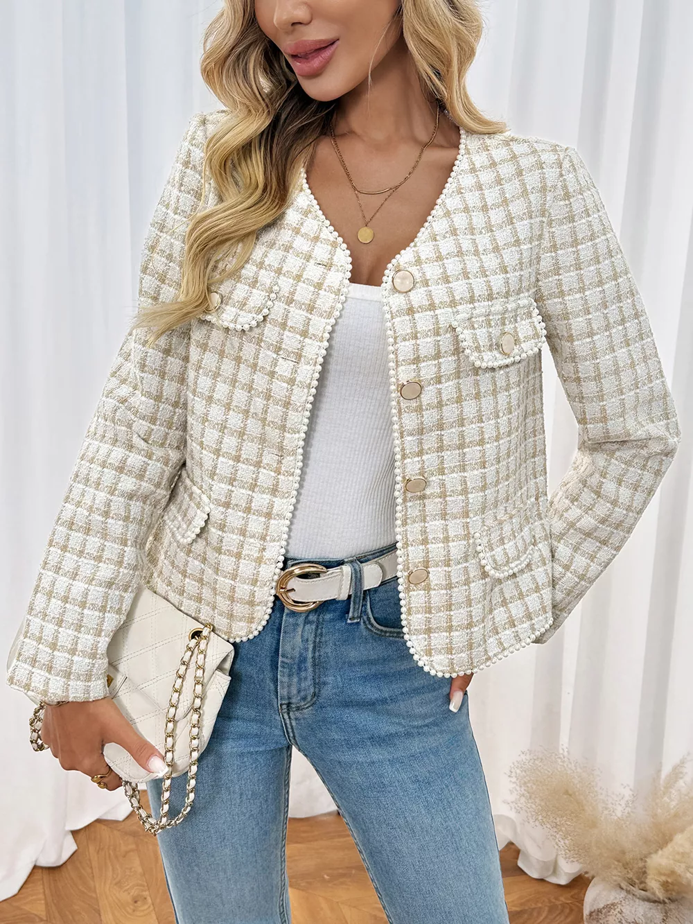 Plaid Button-Front Long Sleeve Outerwear, image 4