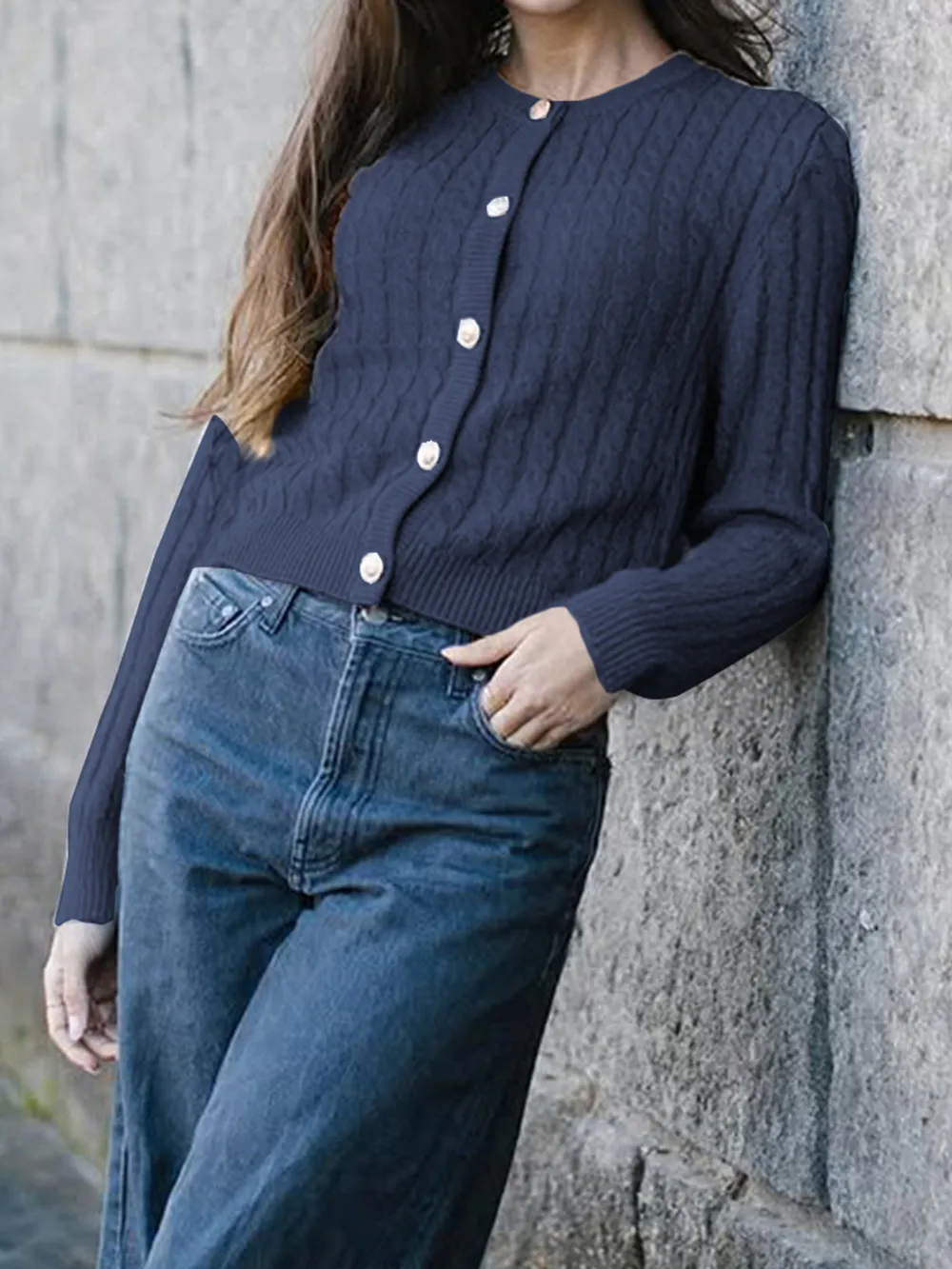 Cable Knit Button-Up Cardigan, image 2