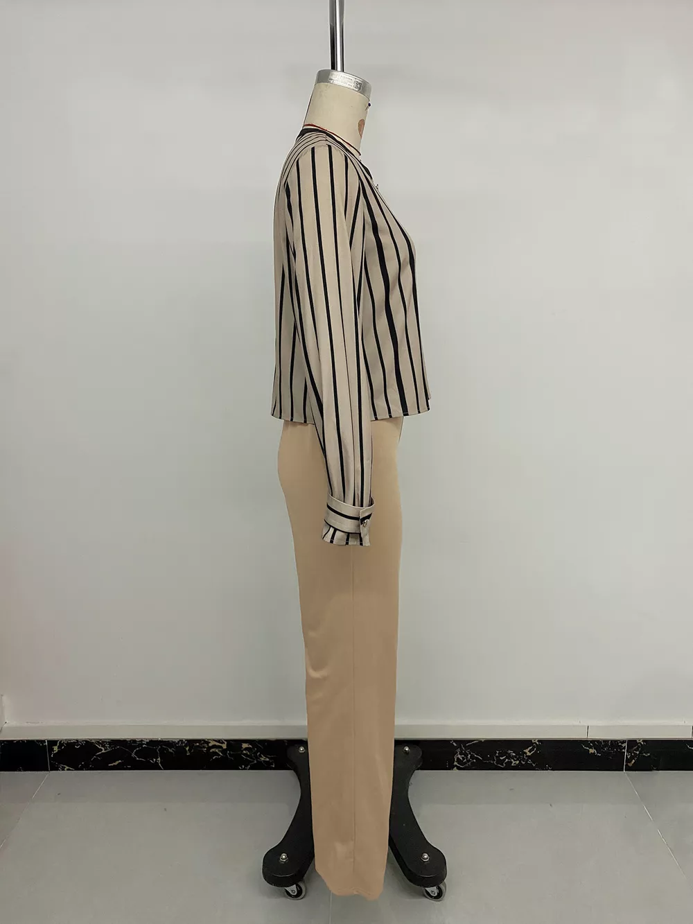 Striped Button-Down Shirt and High-Waisted Flare Pants Set, image 18