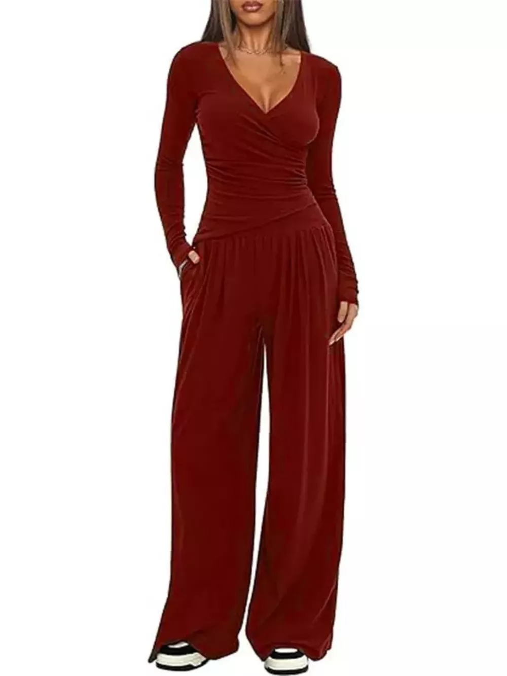 Casual Long Sleeve Top and Wide Leg Pants Set, image 6