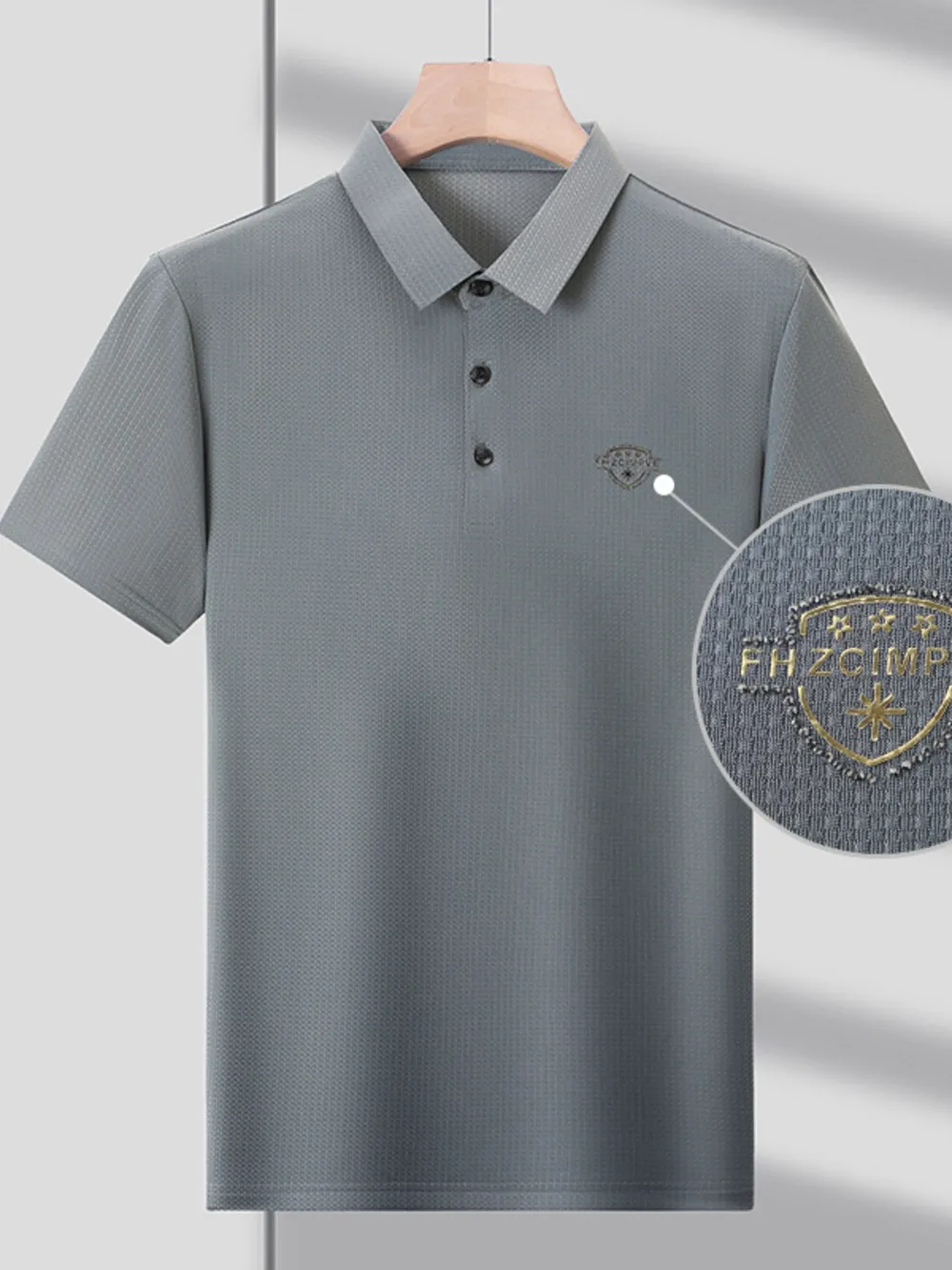 Men's Plus Size Embroidered Detail Short Sleeve Polo, image 7