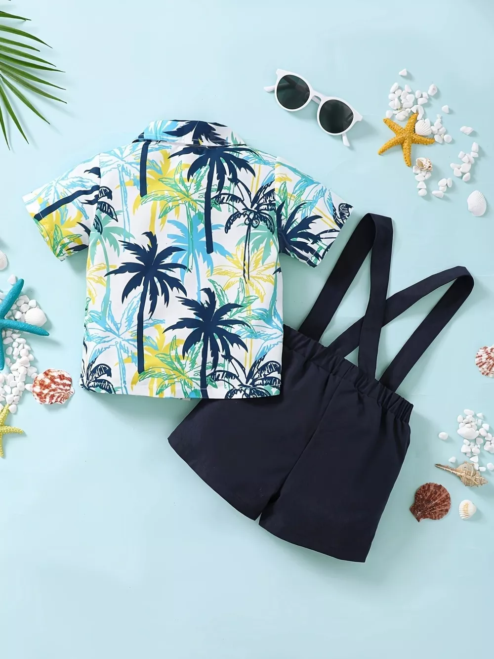 Children's Tropical Print Shirt & Suspender Shorts Set, image 4