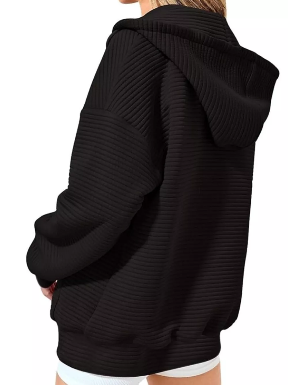 Drawstring Zip Up Dropped Shoulder Hoodie, image 11