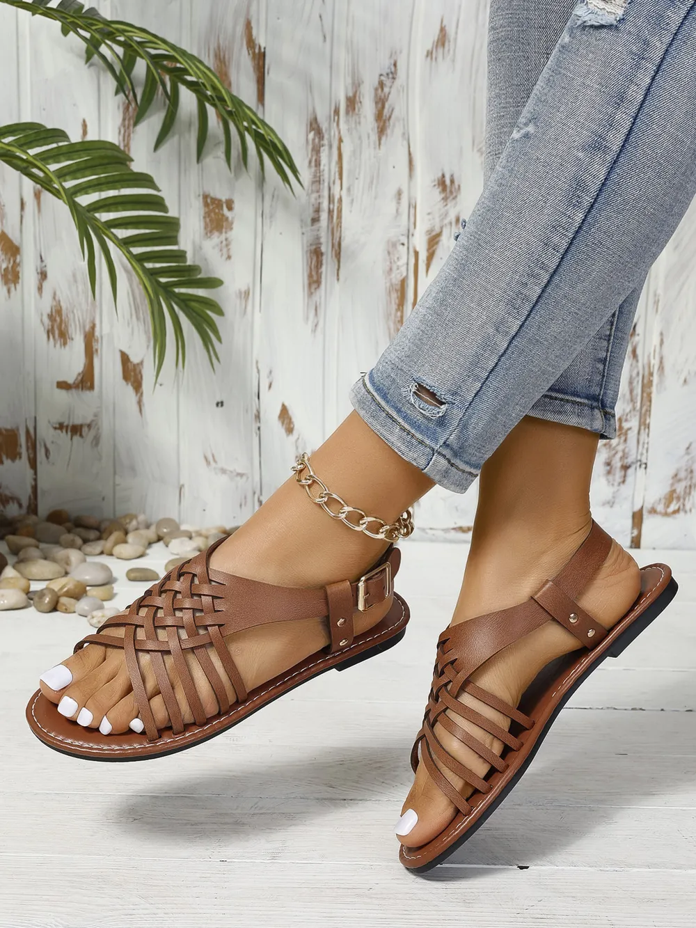 Woven Strappy Flat Sandals, image 7