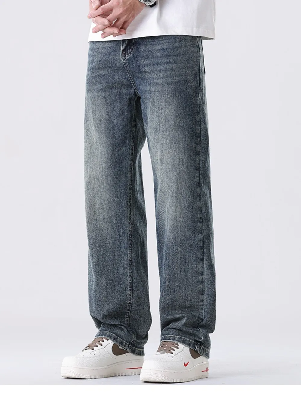 Men's Full Size Vintage Wash Relaxed Fit Straight Jeans Plus Size, image 2