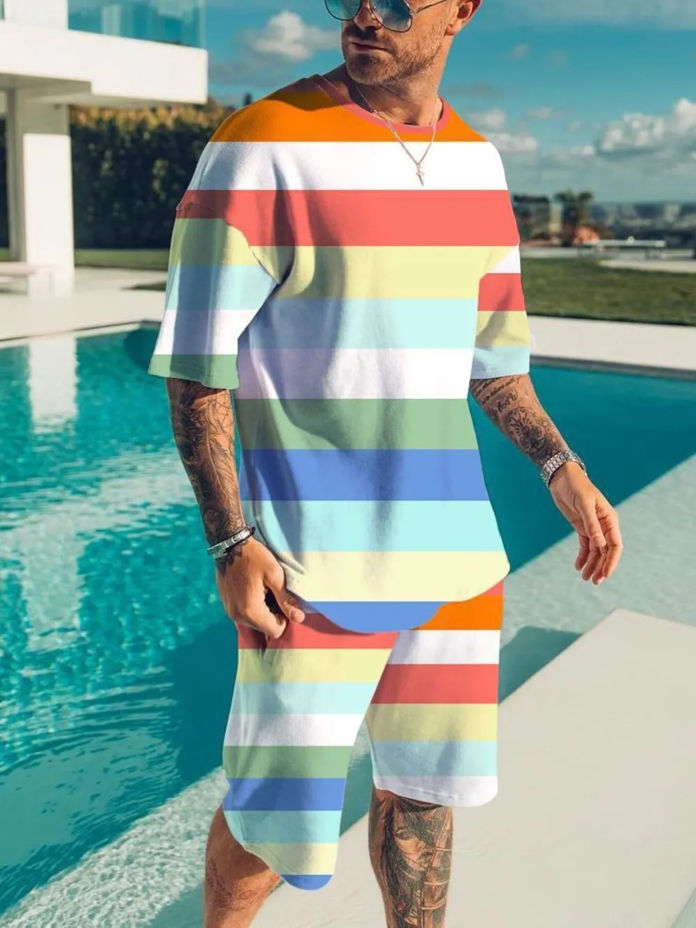 Men's Full Size Color Block Tee and Shorts Set Plus Size, image 6