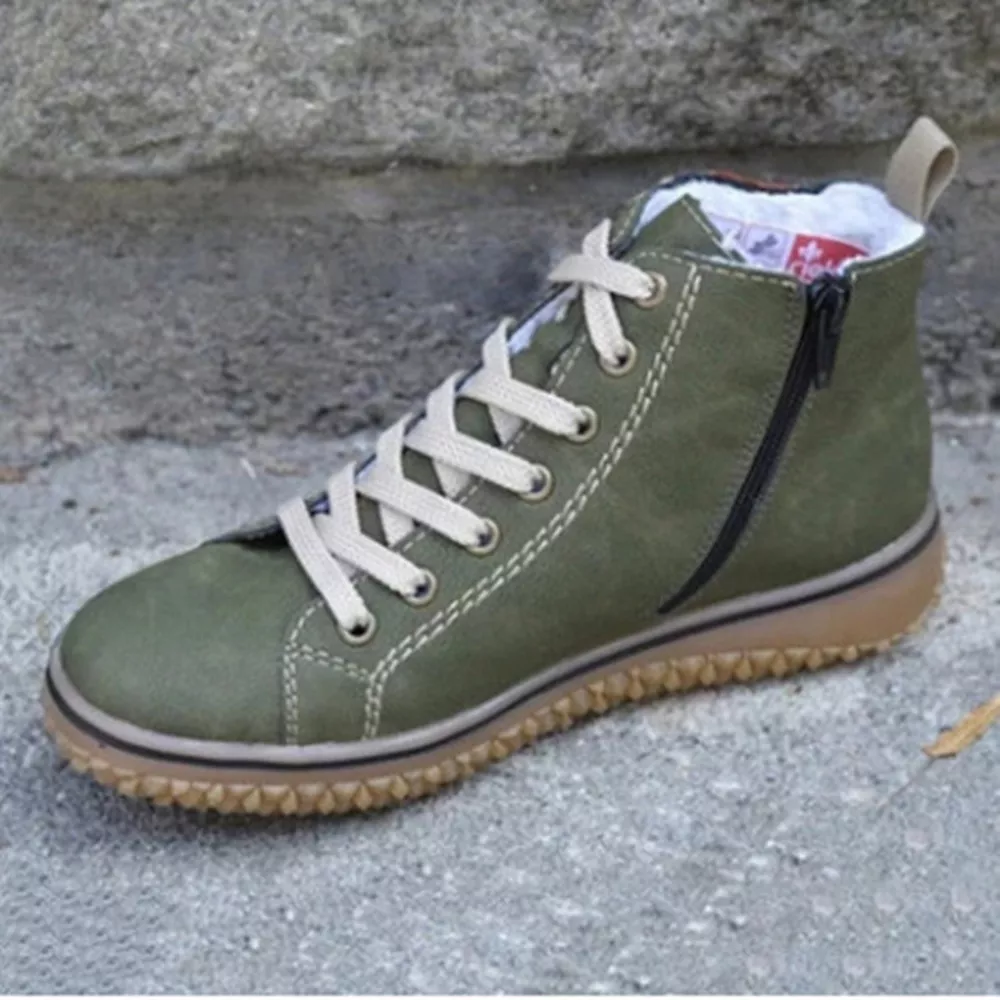 Faux Suede Lace-Up Ankle Boots with Warm Fleece Lining, image 2