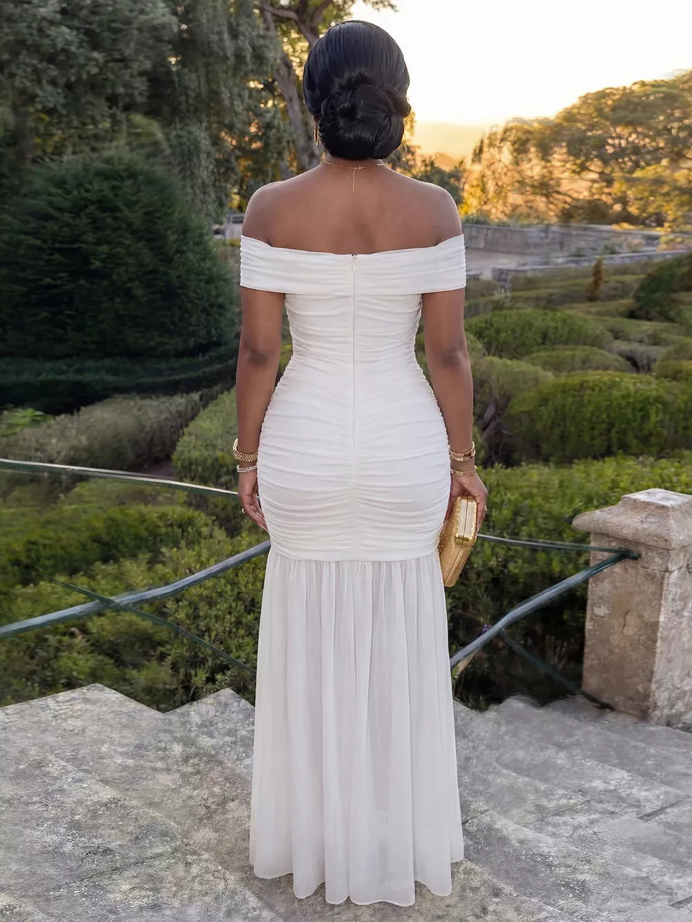 Off-Shoulder Ruched Mermaid Maxi Dress, image 5
