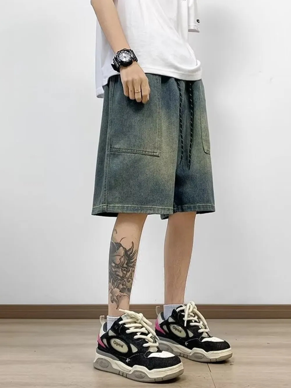 Men's Full Size Drawstring Loose Fit Denim Shorts Plus Size, image 2
