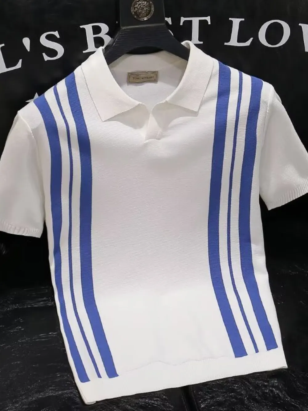 Men's Full Size Contrast Striped Short Sleeve Polo Plus Size, image 5