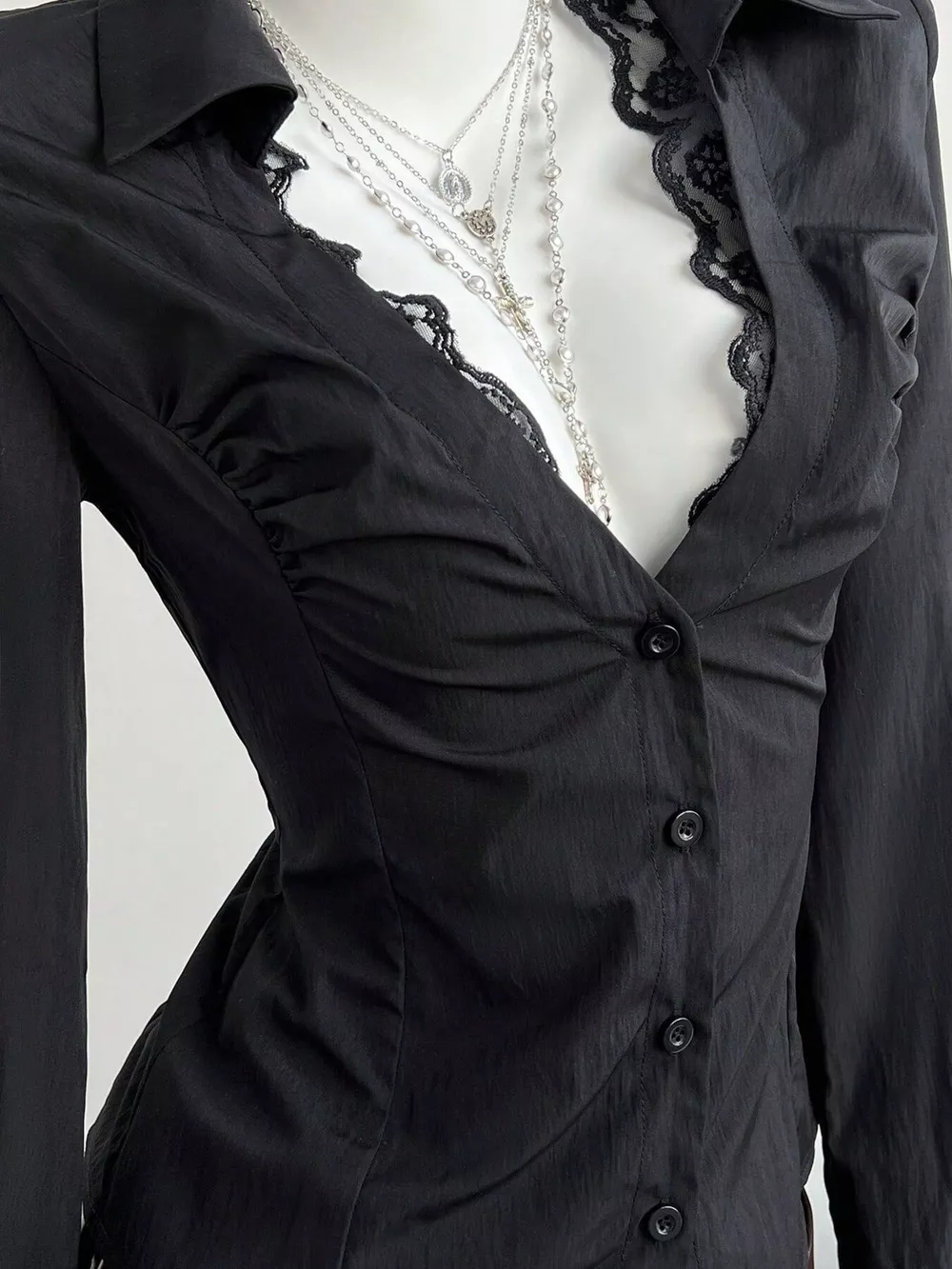 Lace Trim Slim Fit Shirt, image 4