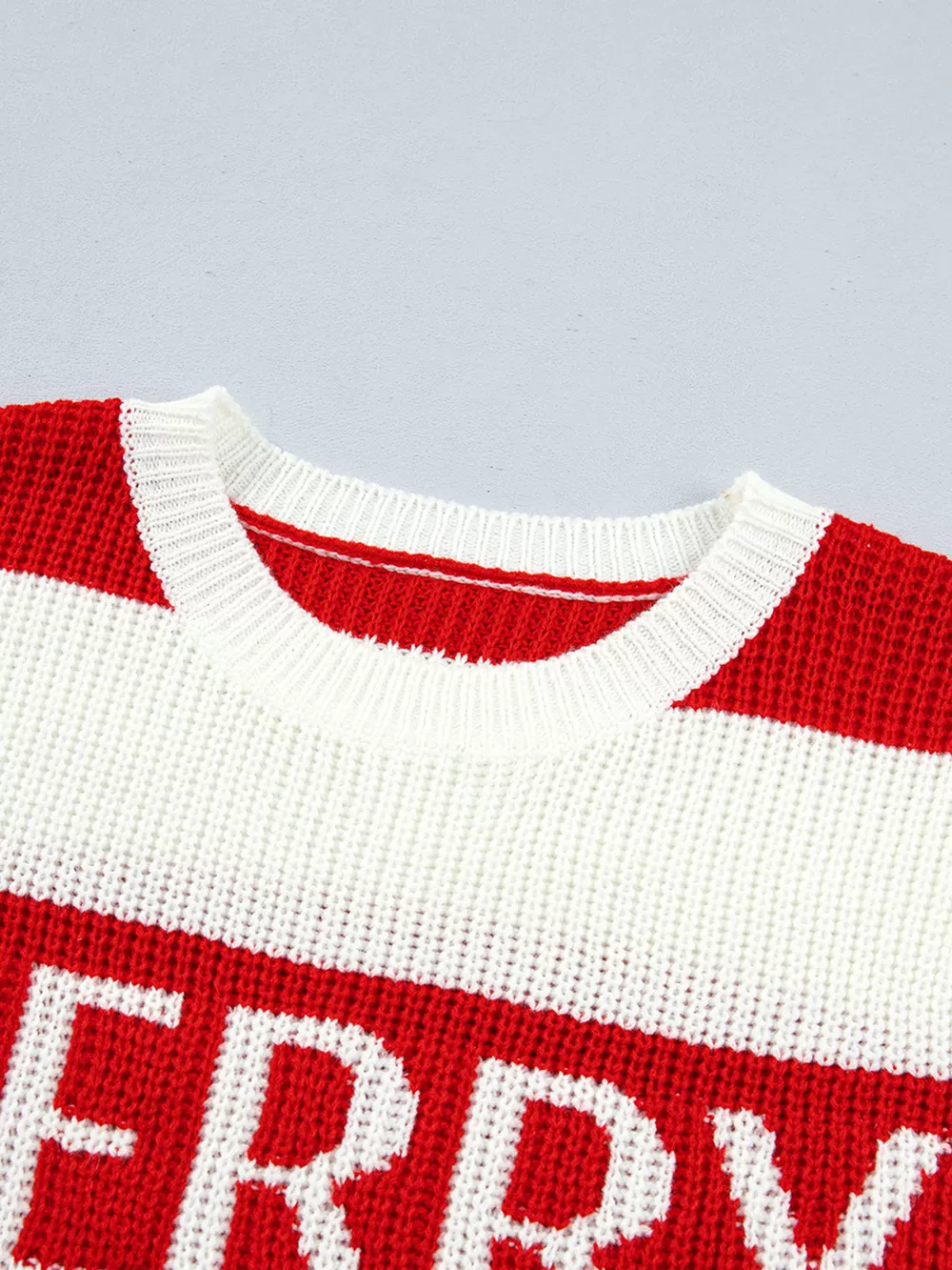 Stripe MERRY Drop Shoulder Long Sleeve Christmas Sweater, image 11