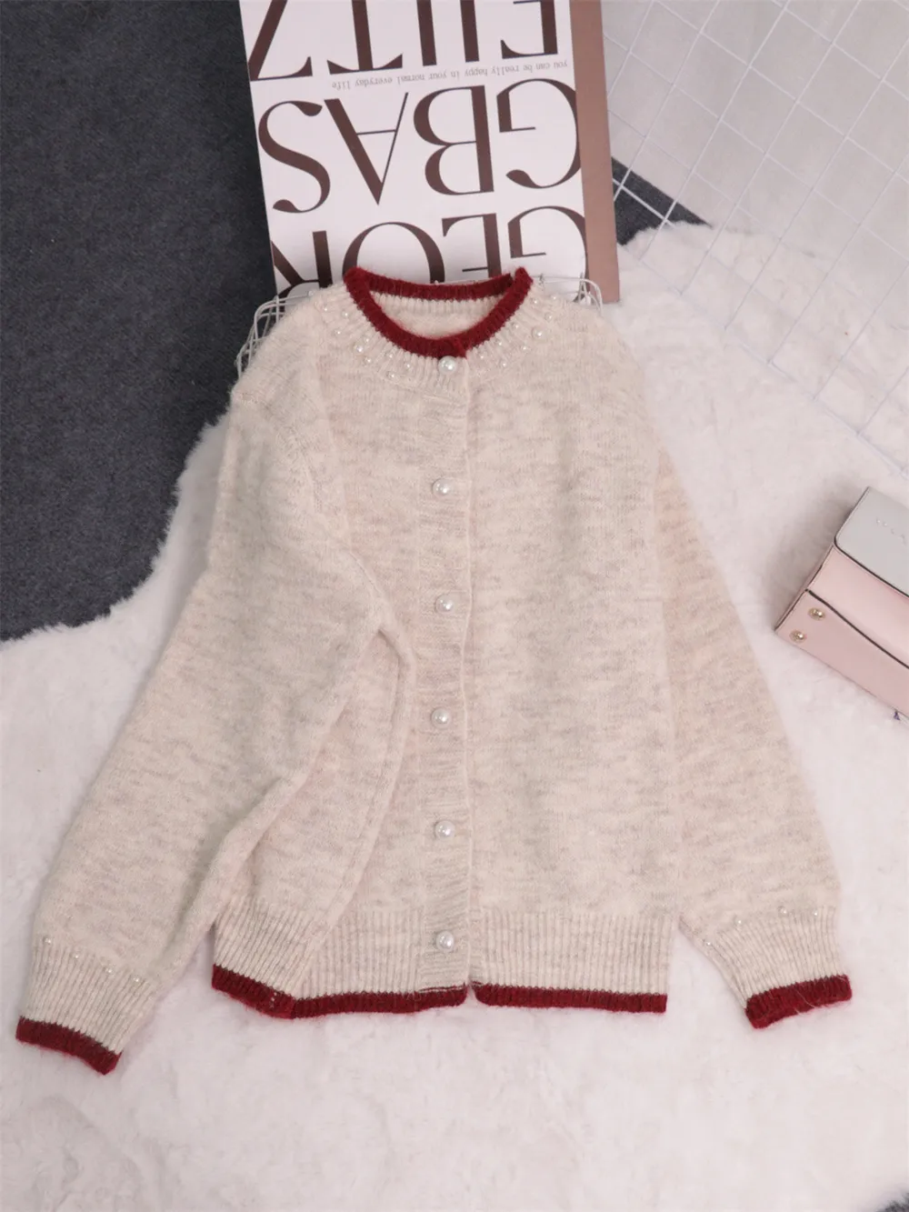 Pearl Embellished Button-Front Cardigan, image 15