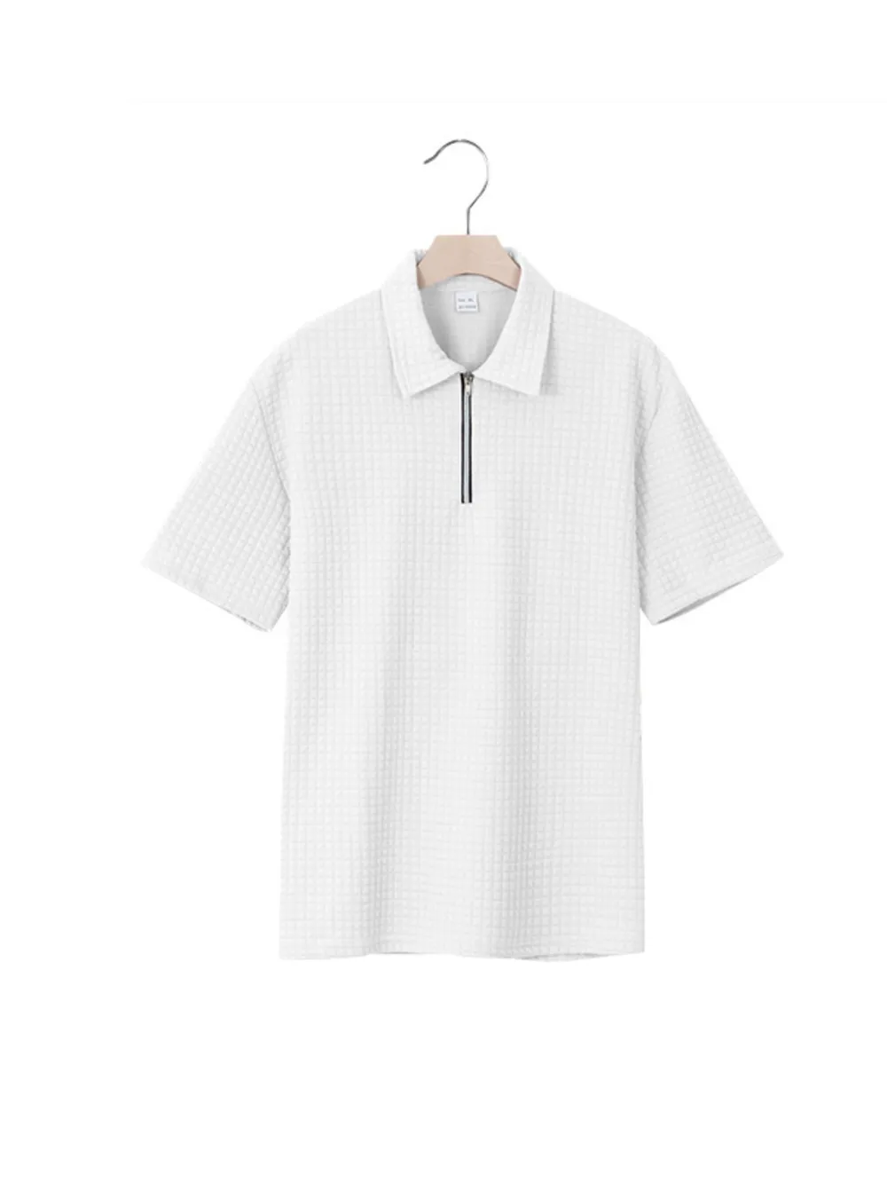 Men's Full Size Waffle Short Sleeve Polo with Zipper Detail Plus Size, image 17